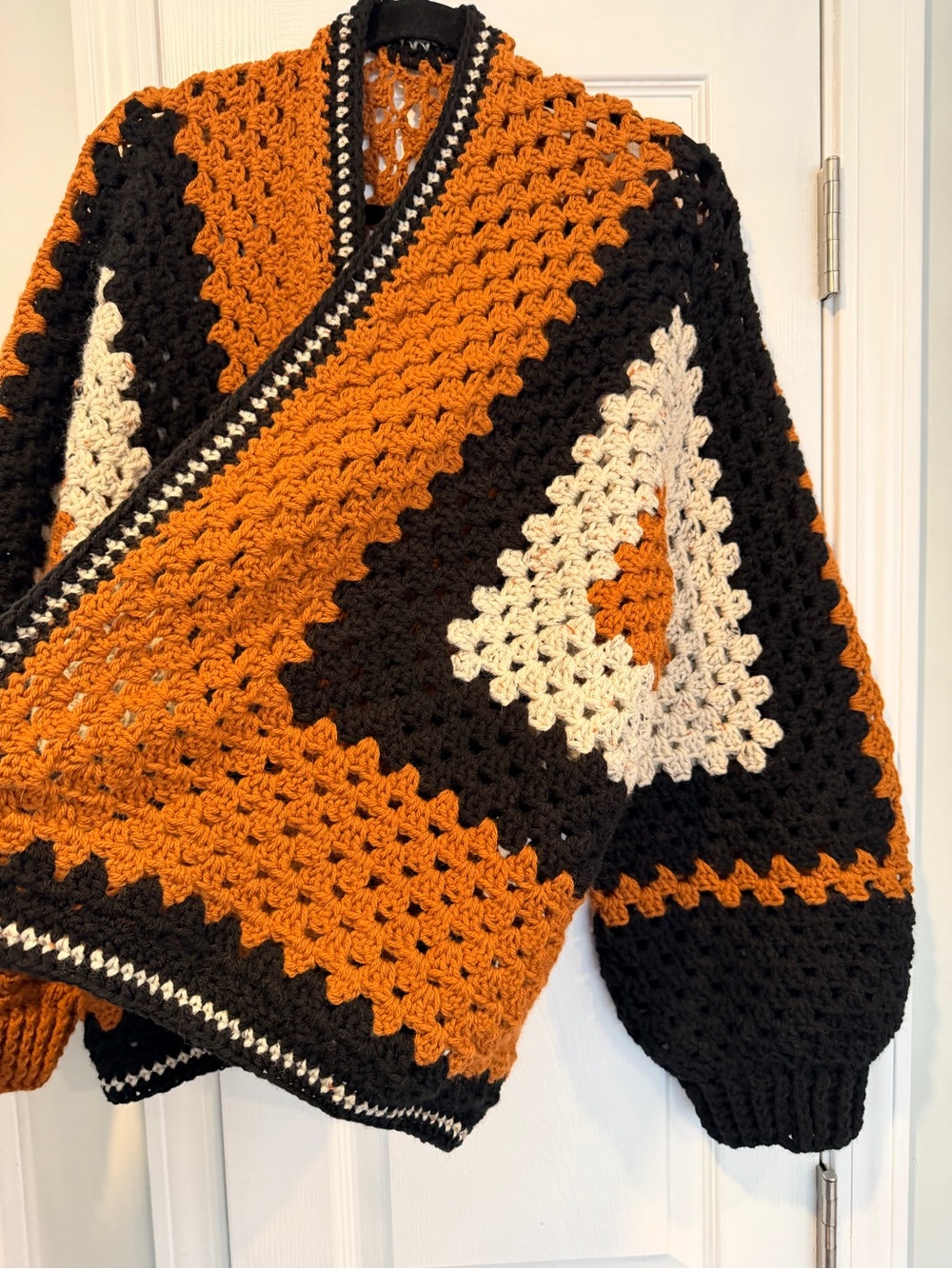 Handmade Crochet Granny Square One Size Cozy Cardigan Boho Chunky Knit Sweater - Picture 3 of 9